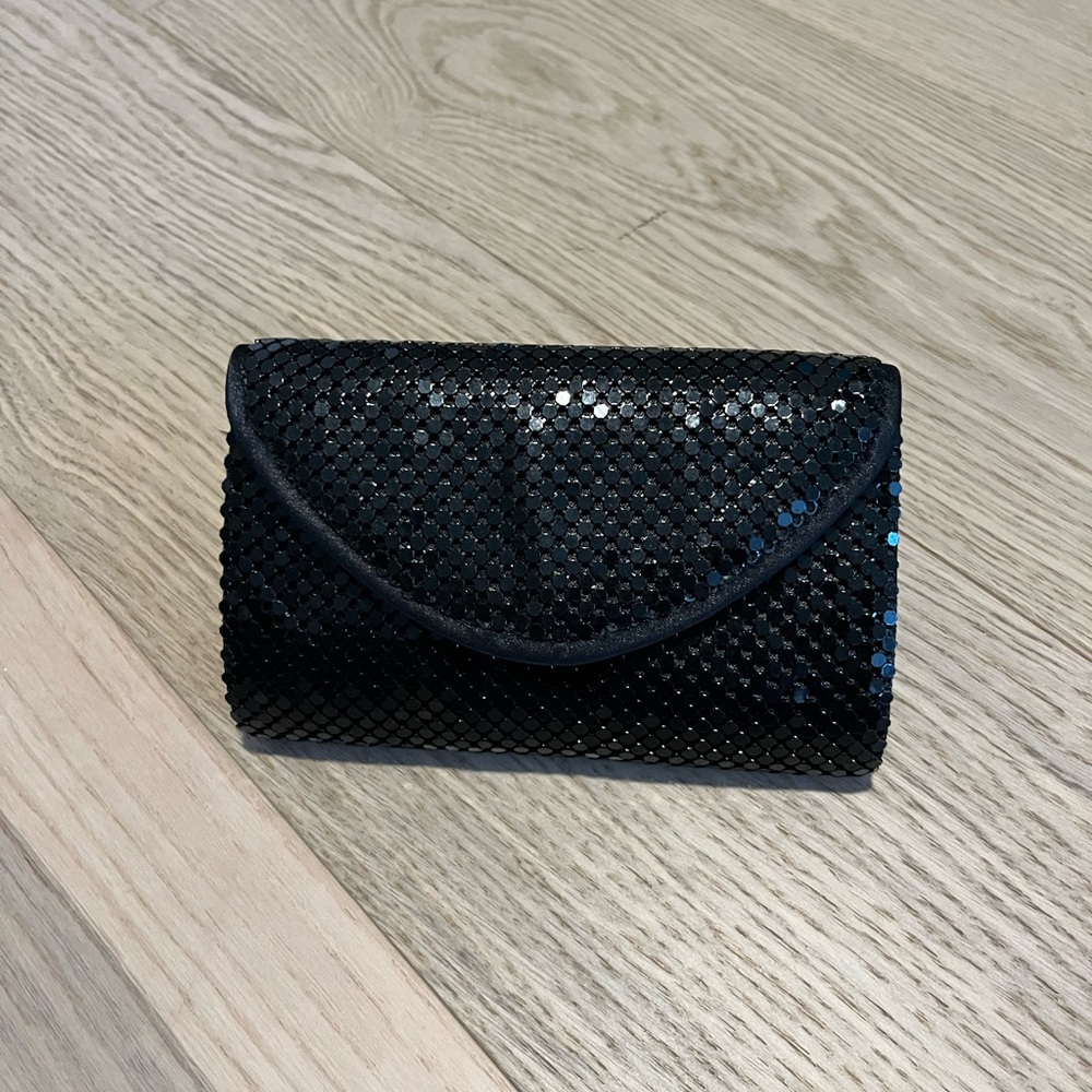 Black Sequin Mesh Clutch – Silver Chain Strap, Party Bag